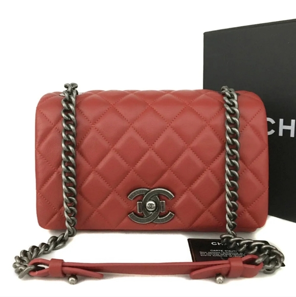 CHANEL Red Boy Quilted Matelasse CC Lambskin Chain Shoulder Bag - Picture 1 of 11